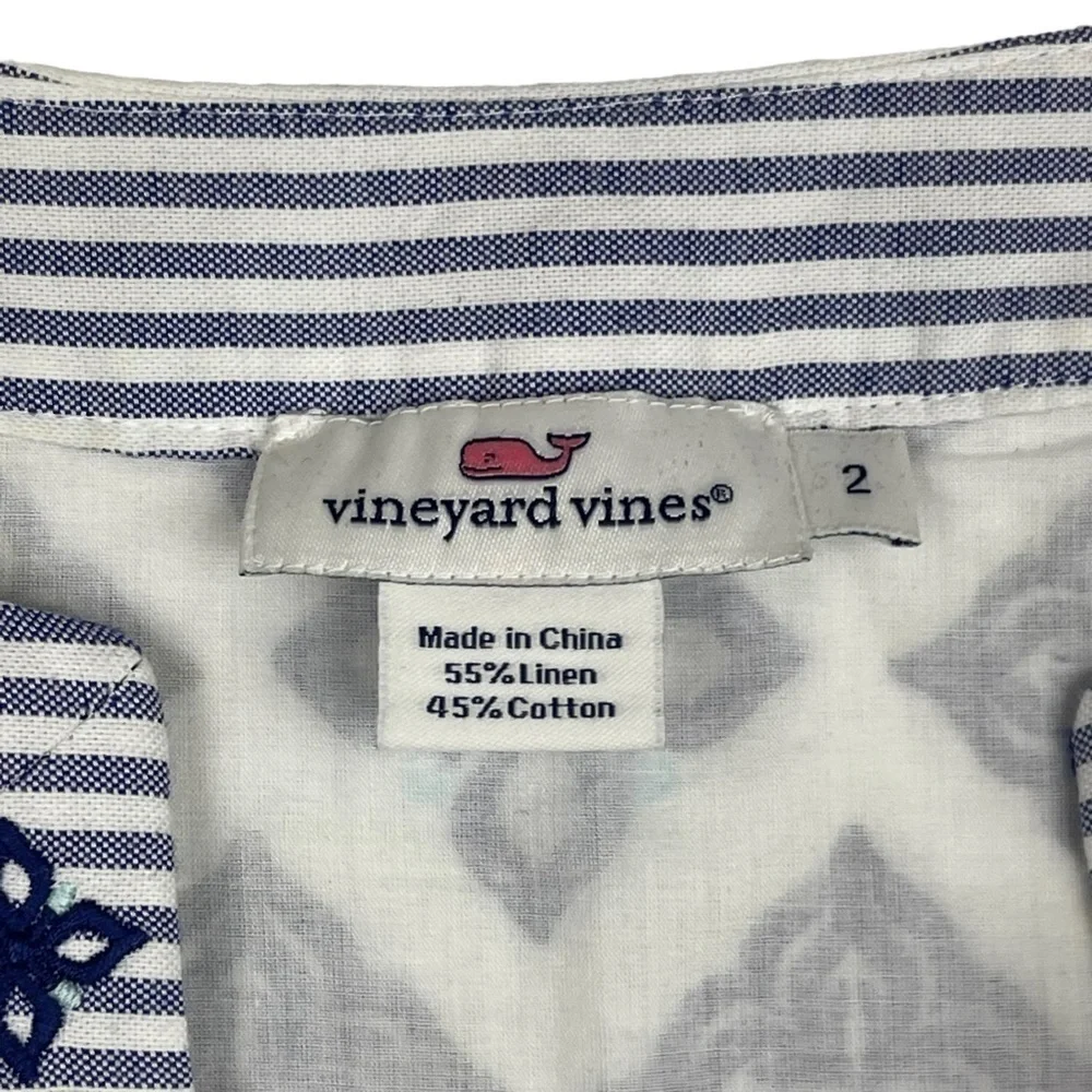 VINEYARD VINES 2Q0498 WHALE TALE TILE STRIPE LINEN COTTON TUNIC SHIFT DRESS